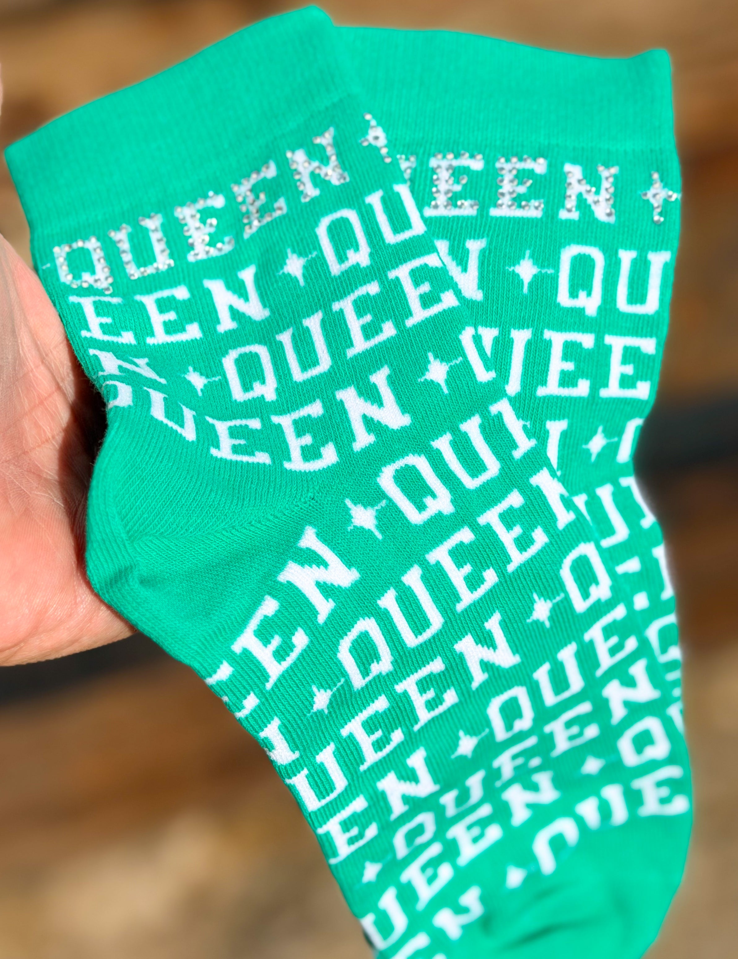 Sea Foam & White Rhinestone Queen Socks