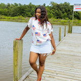 Scattered Metallic American Flag Tee - White [Queen of Sparkles]