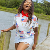 Scattered Metallic American Flag Tee - White [Queen of Sparkles]