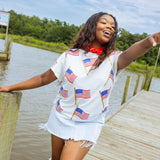 Scattered Metallic American Flag Tee - White [Queen of Sparkles]