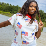 Scattered Metallic American Flag Tee - White [Queen of Sparkles]