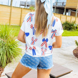 Red, White & Blue Scattered Bow Tee - White [Queen of Sparkles]