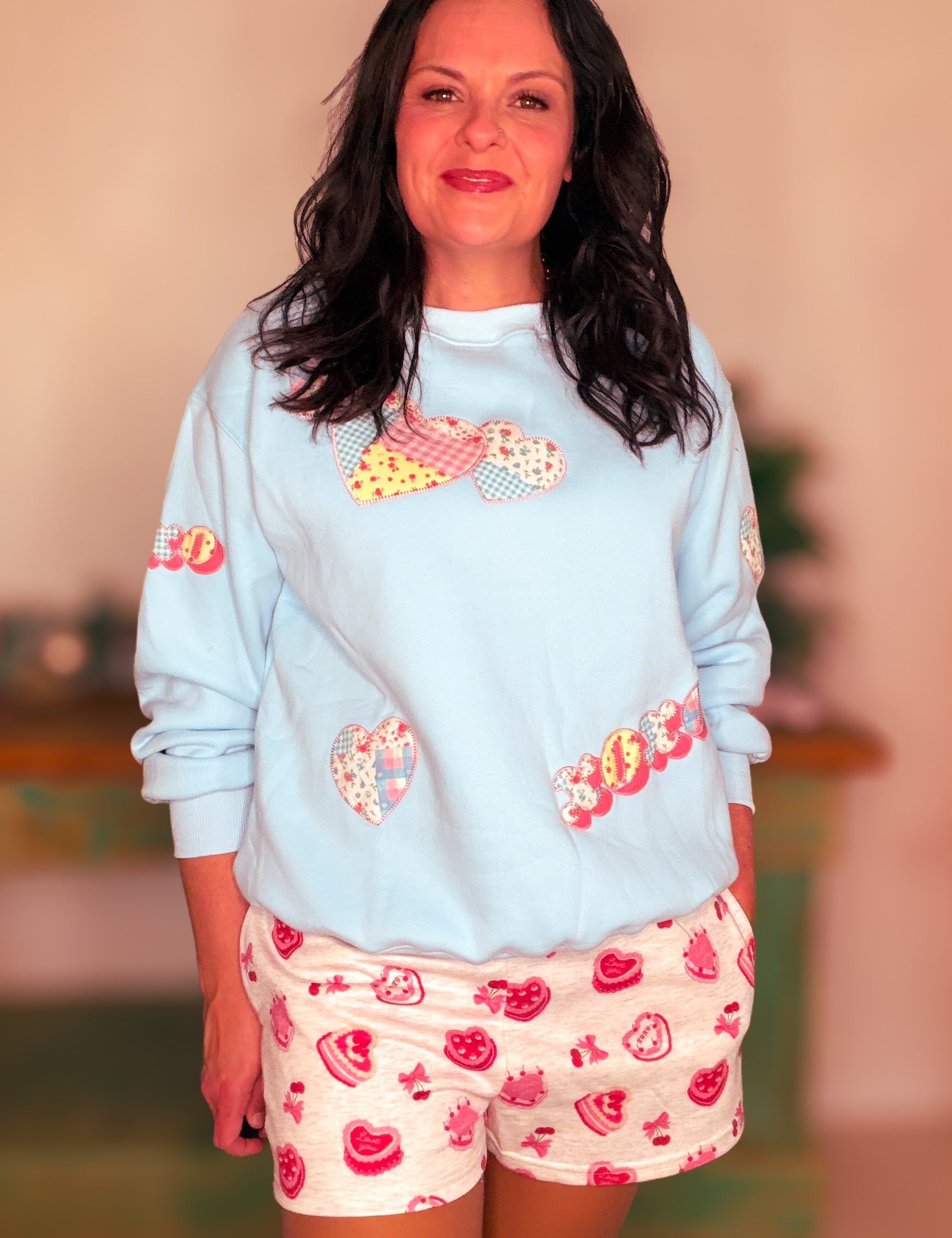 Valentine Cake Printed French Terry Sweat Shorts