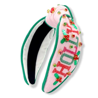 Cross Stitch Holly Jolly Headband with Crystals - Adult Size