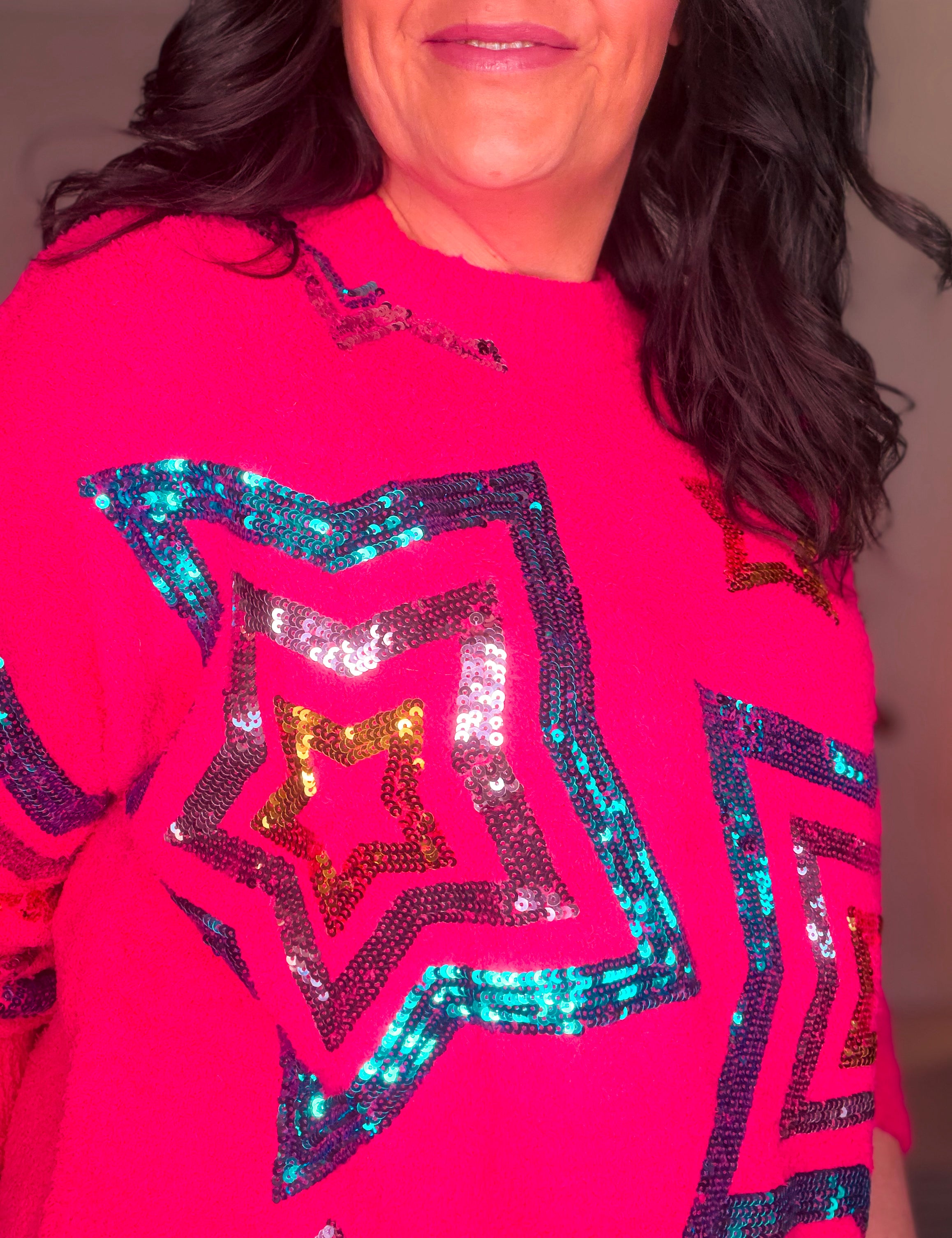 Cozy Soft Sequin Star Sweater with Shorts Set