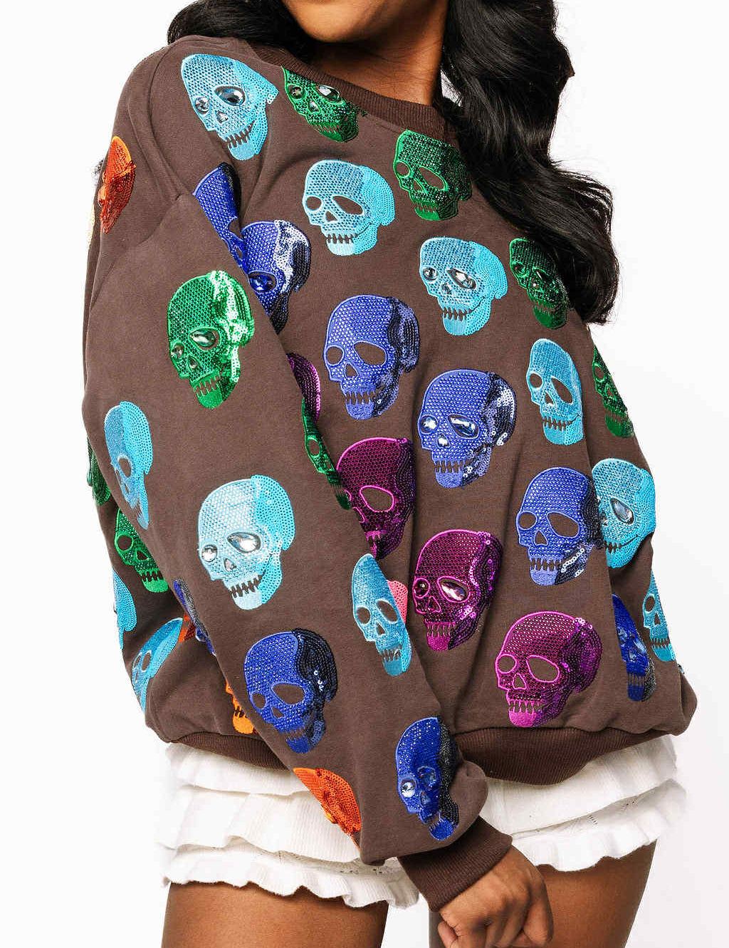 Preorder Rainbow Skulls Sweatshirt - Brown Rainbow [Queen of Sparkles]