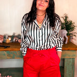 High-Rise Waist Tie Cotton Shorts – Red