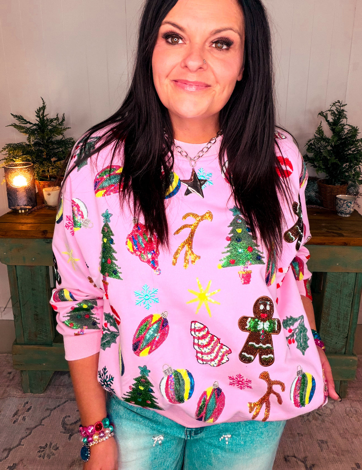 Light Pink Christmas Icons Sweatshirt - Light Pink [Queen of Sparkles]