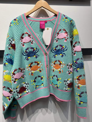 Preorder Scattered Crab Cardigan Mint Queen of Sparkles