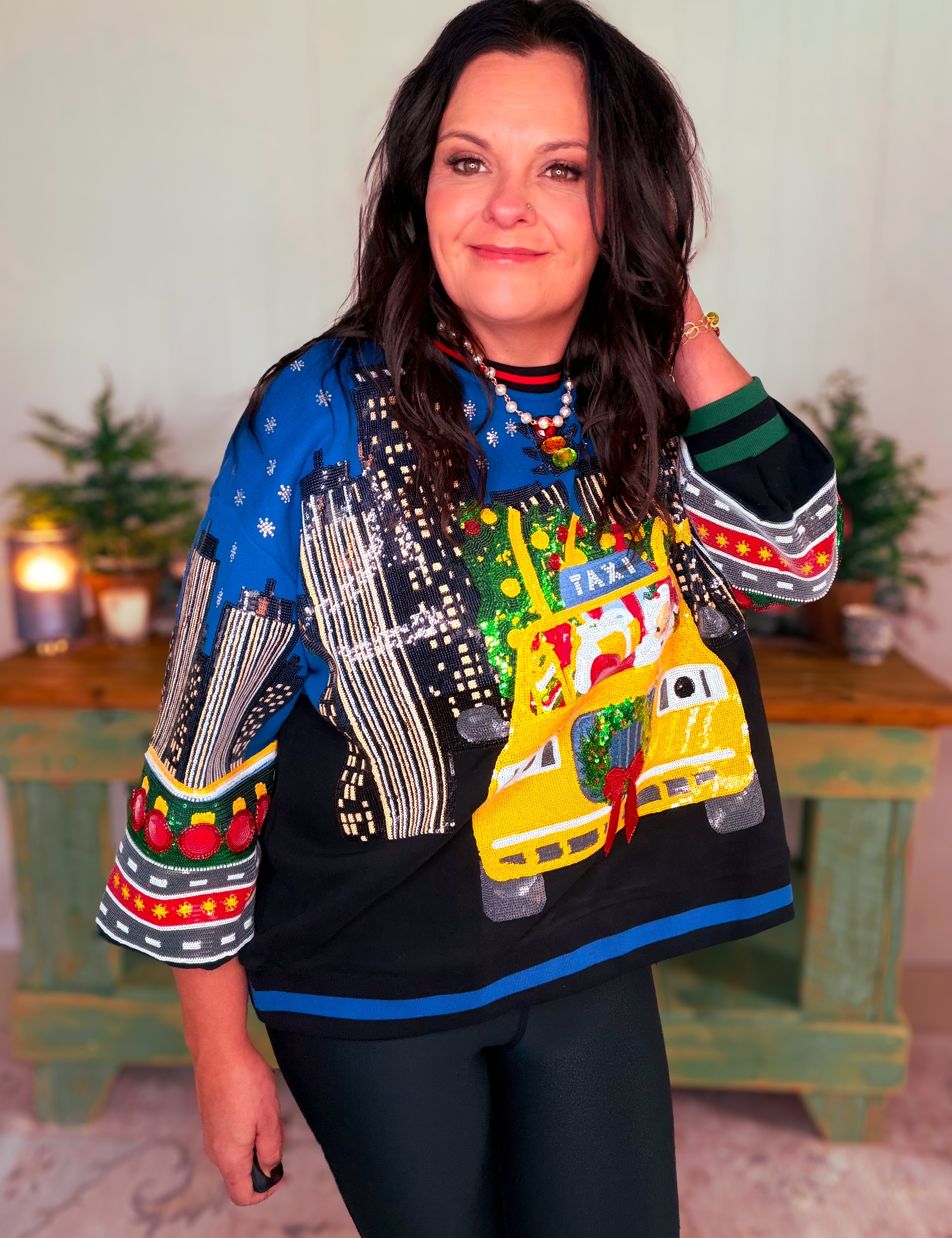 Queen of Sparkles Taxi NYC Sweatshirt – Sequin New York City Pullover