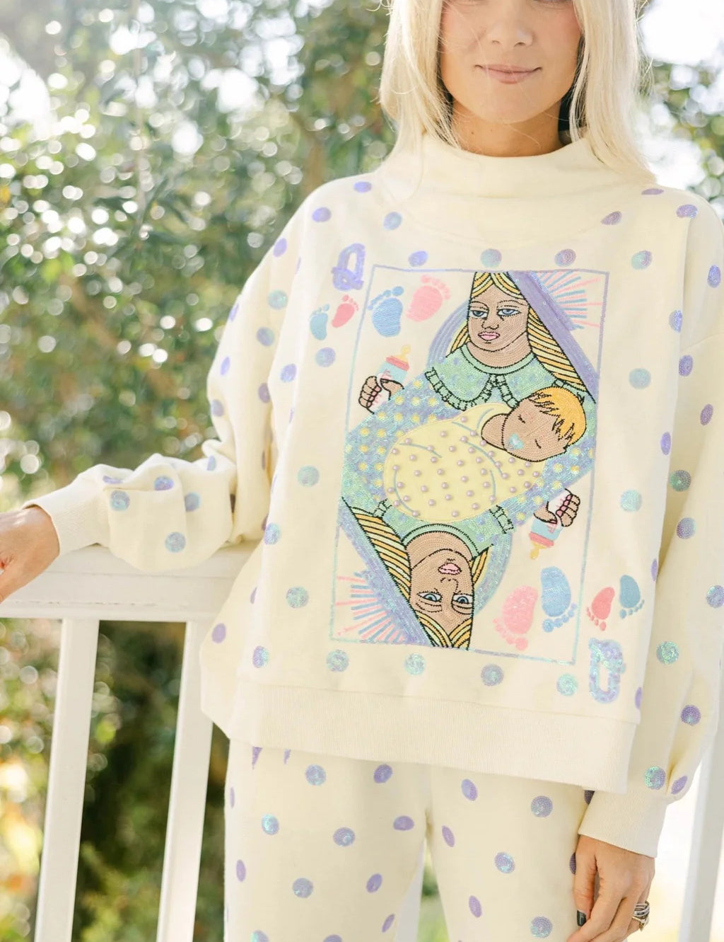 Beige & Lavender Polka Dot Sparkle Logo Sweatshirt - Queen of Sparkles