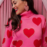 Pink Sweater Tunic - Red Hearts with Pearls [Brianna Cannon]