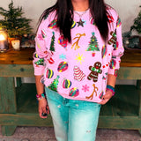 Light Pink Christmas Icons Sweatshirt - Light Pink [Queen of Sparkles]
