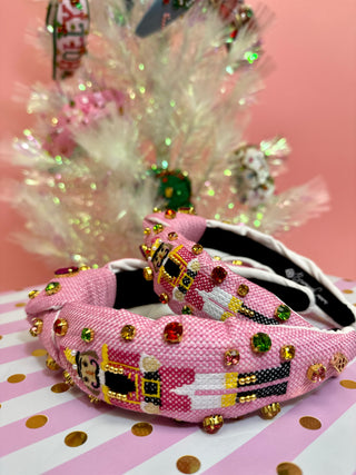 Pink Cross-Stitch Nutcracker Headband with Crystals - Child Size
