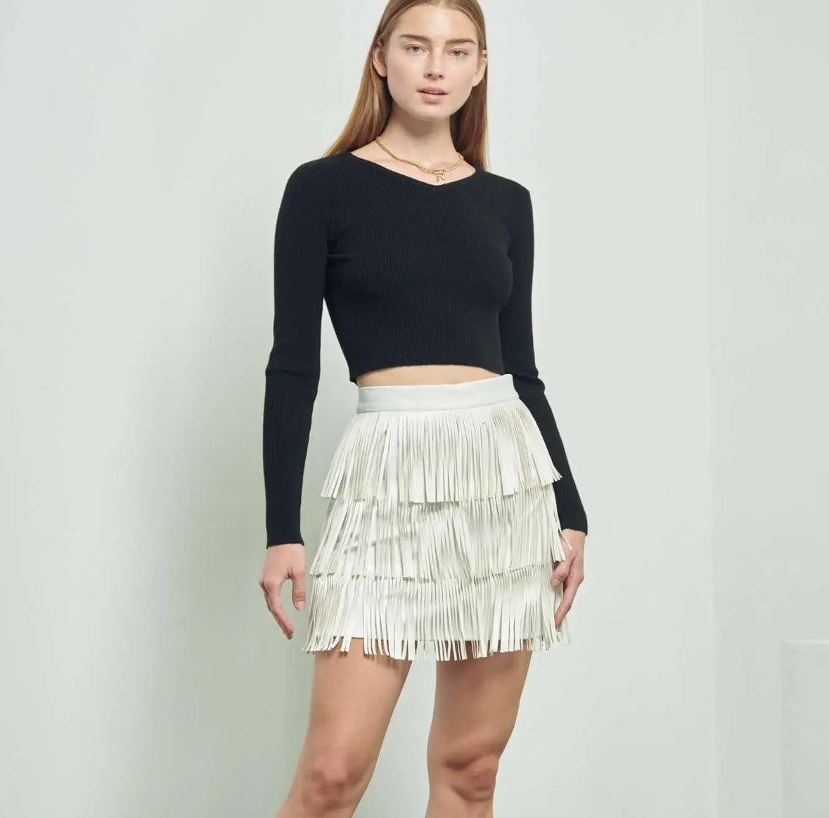 Faux Leather Fringe Mini Skirt