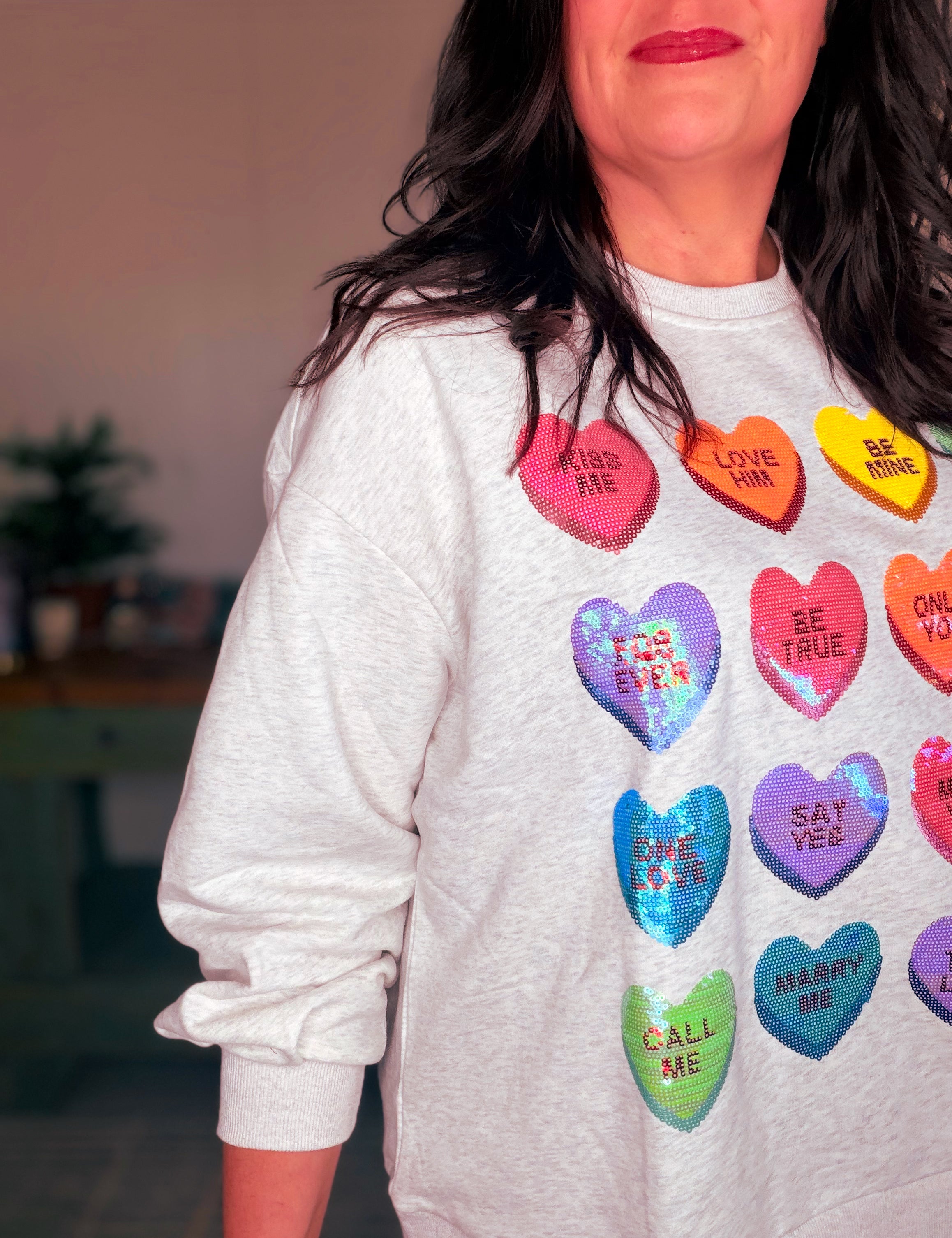 Light Grey Sweetheart Sweatshirt-Queen Of Sparkles