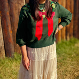 Dark Green & Red Wreath Around Neck Sweater - Dark Green [Queen od Sparkles]