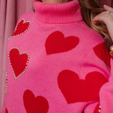 Pink Sweater Tunic - Red Hearts with Pearls [Brianna Cannon]