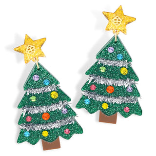 Christmas Tree Earrings With Tinsel