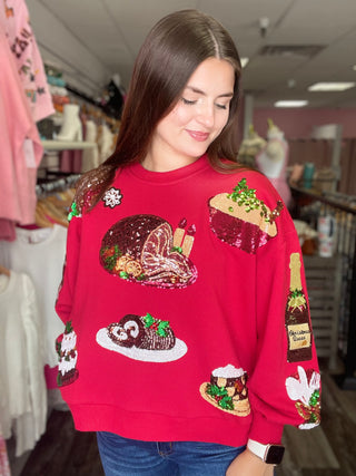 Christmas Food Icon Sweatshirt Red Queen of Sparkles