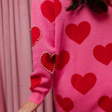Pink Sweater Tunic - Red Hearts with Pearls [Brianna Cannon]
