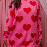 Pink Sweater Tunic - Red Hearts with Pearls [Brianna Cannon]