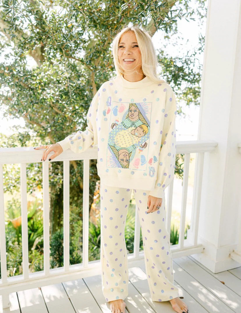 Beige & Lavender Polka Dot Sparkle Logo Sweatshirt - Queen of Sparkles