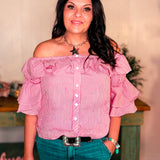 Button Front Striped Flutter Stylish Blouse Top