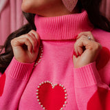 Pink Sweater Tunic - Red Hearts with Pearls [Brianna Cannon]