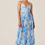 Blythe Floral Plisse Midi Dress - Blue Floral [ASTR]