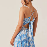 Blythe Floral Plisse Midi Dress - Blue Floral [ASTR]