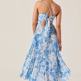Blythe Floral Plisse Midi Dress - Blue Floral [ASTR]