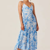 Blythe Floral Plisse Midi Dress - Blue Floral [ASTR]