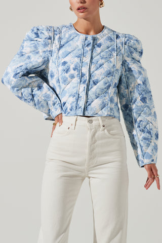Alena Quilted Floral Jacket Blue Abstract