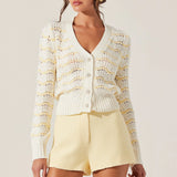 Janira Wavy Stripe Pointelle Cardigan - Cream Yellow [ASTR]