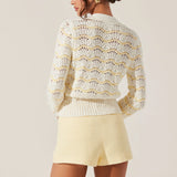 Janira Wavy Stripe Pointelle Cardigan - Cream Yellow [ASTR]
