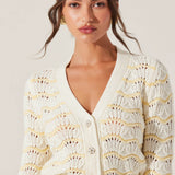 Janira Wavy Stripe Pointelle Cardigan - Cream Yellow [ASTR]