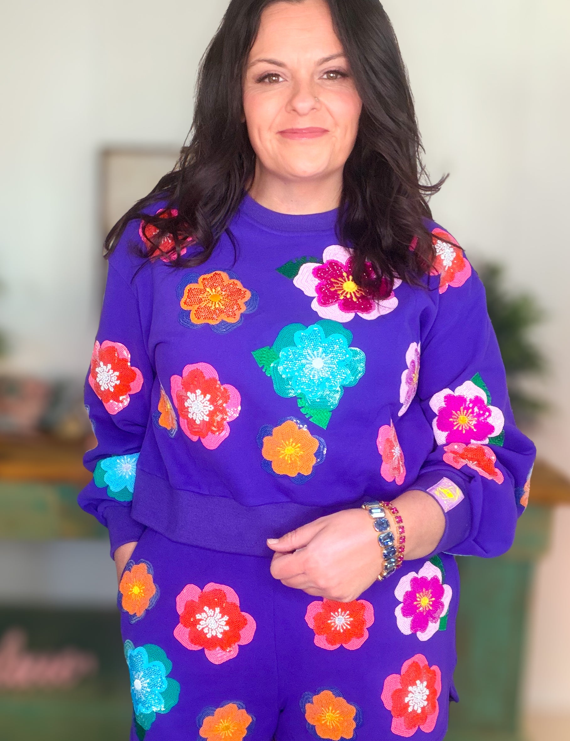 Bright Purple Multi Float Flower Sweatshirt – Queen of Sparkles