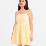 Yellow Floral Embroidered Mini Dress - Shell