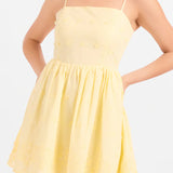 Yellow Floral Embroidered Mini Dress - Shell