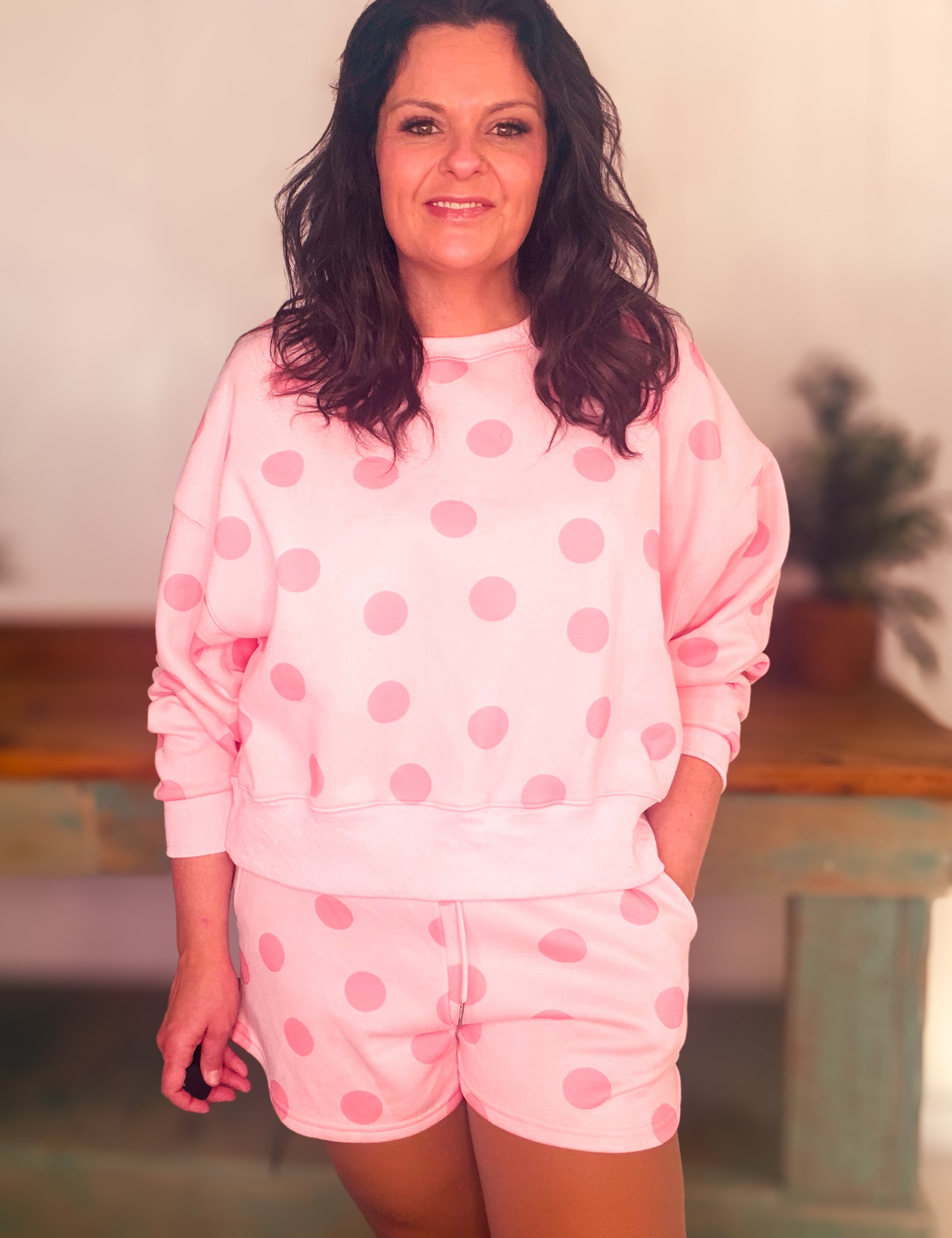Polka Dot Sweatshirt in Pink