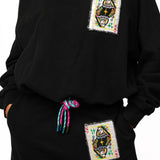 Black QOS Queen Card Rhinestone Tie Sweatshirt-Queen Of Sparkles