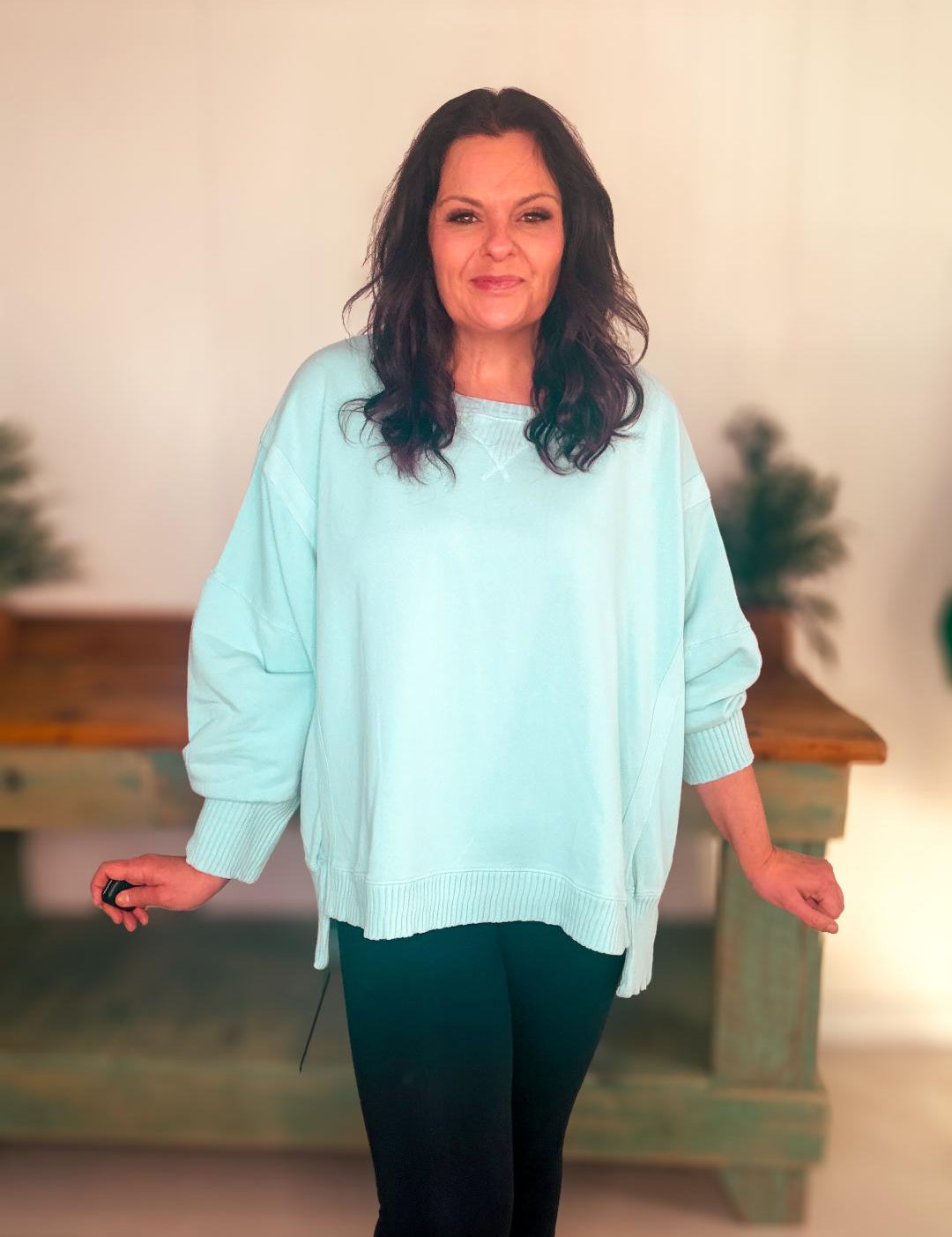 Garment Dye Mineral Washed Fleeced French Terry Oversized Sweatshirt-Blue