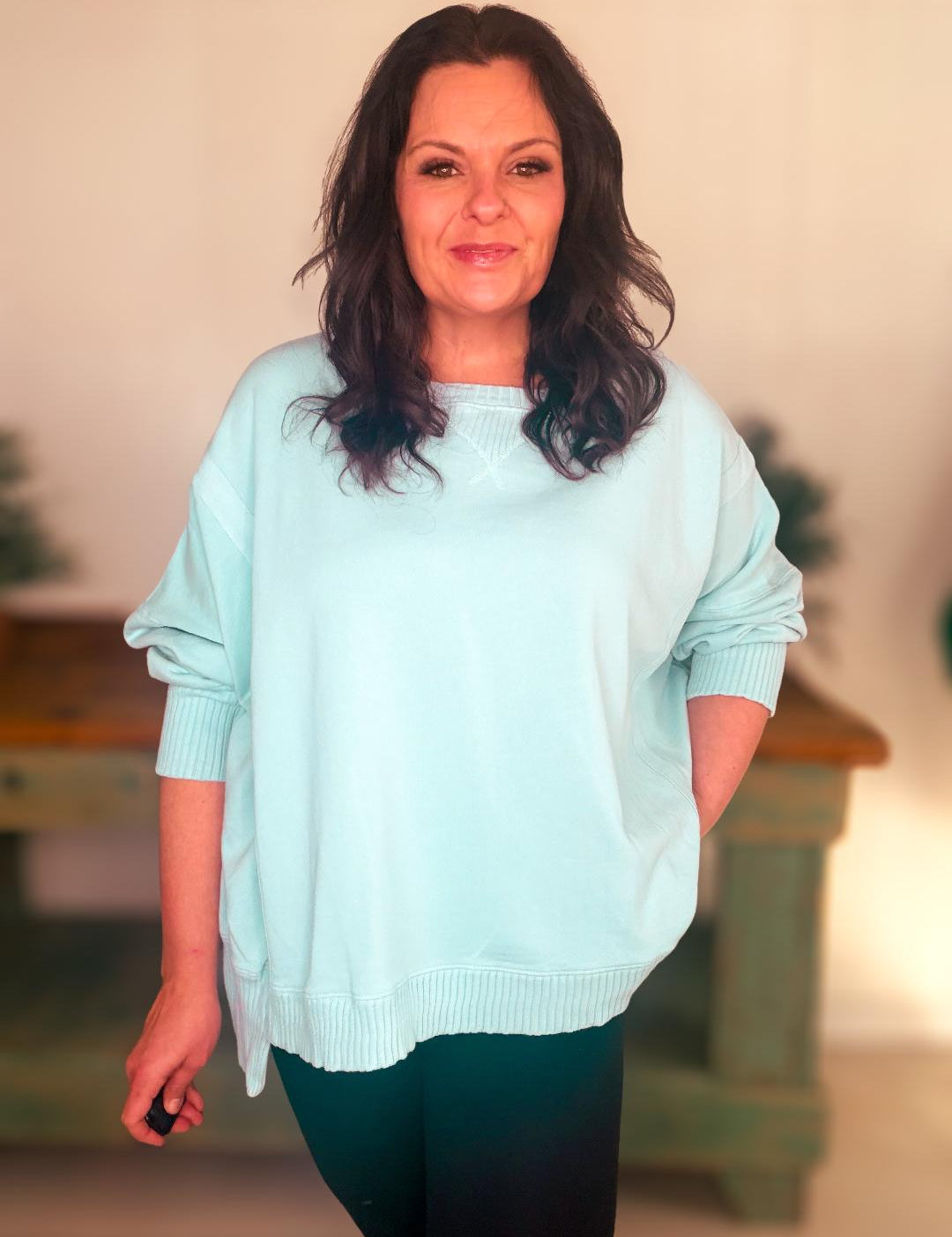 Garment Dye Mineral Washed Fleeced French Terry Oversized Sweatshirt-Blue