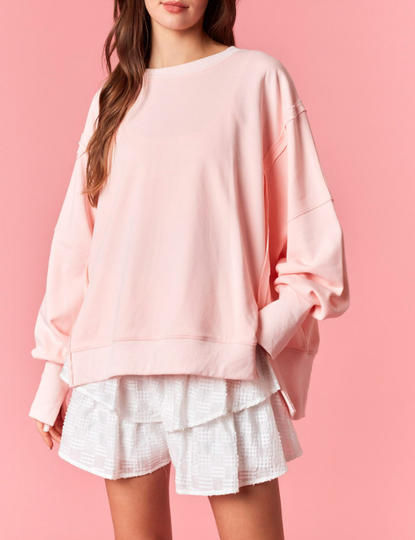 Solid French Terry Oversized Sweatshirt – Blush
