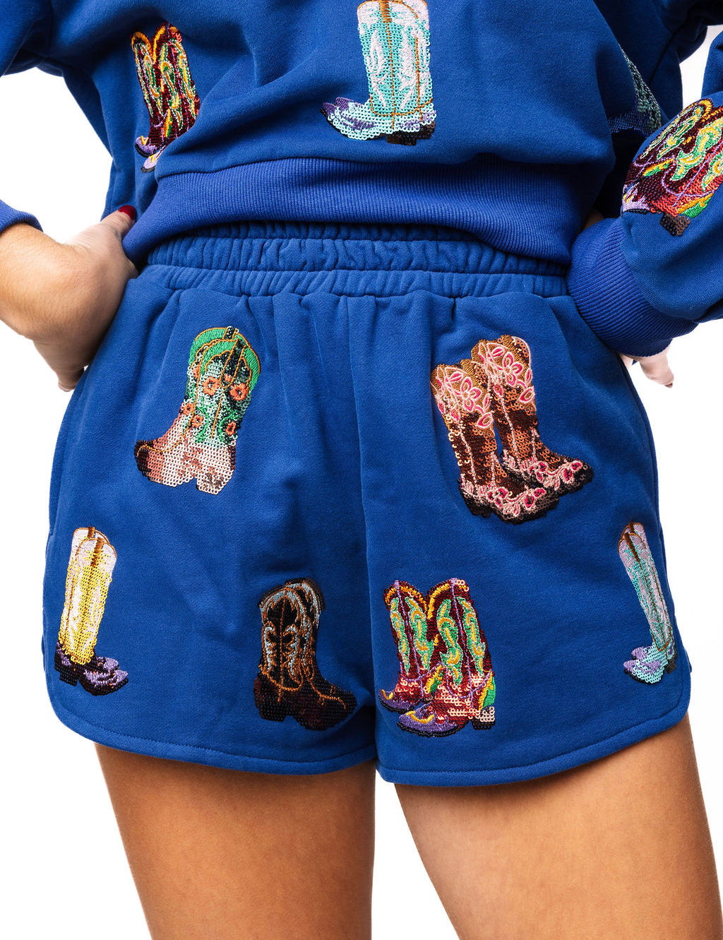 Royal Blue Multi Cowboy Boot Shorts-Queen of Sparkles