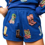 Royal Blue Multi Cowboy Boot Shorts-Queen of Sparkles