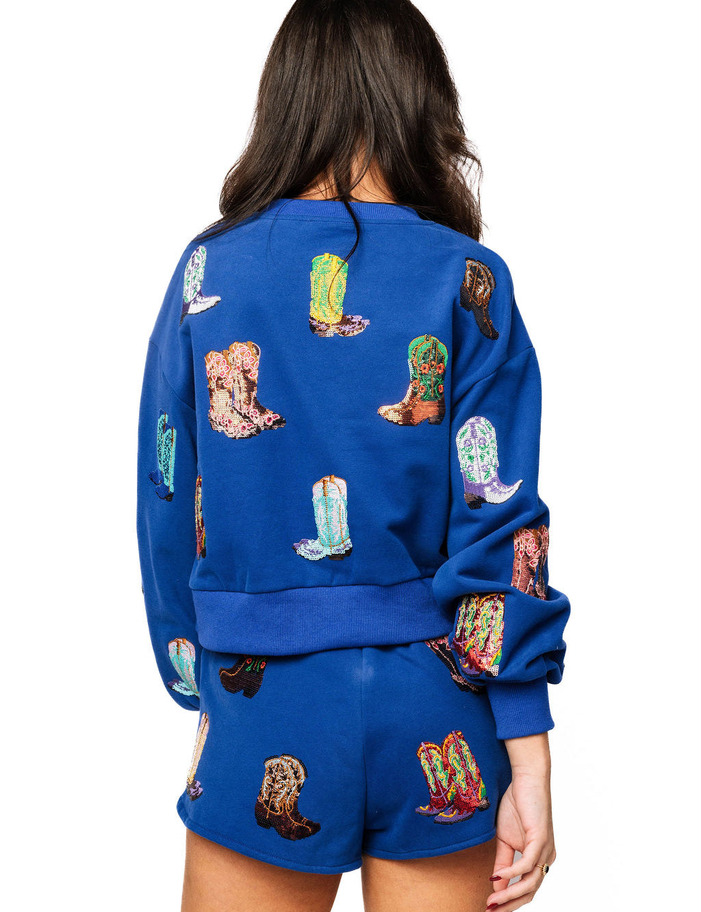 Royal Blue Multi Cowboy Boot Shorts-Queen of Sparkles