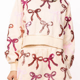 Beige, Pink & Red Bow Sweatshirt -Queen of Sparkles