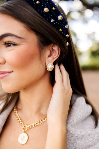 Pearl Button Logo Earrings